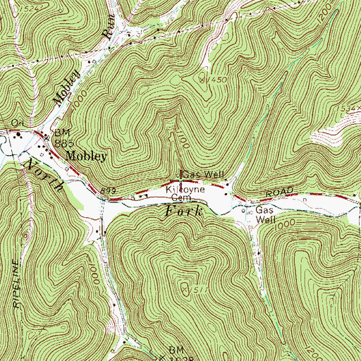 Topographic Map of Kilcoyne Cemetery, WV