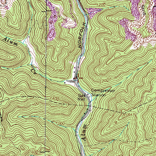 Topographic Map of Left Fork Alum Creek, WV