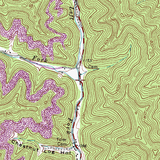 Topographic Map of Lefthand Left Fork Ben Creek, WV
