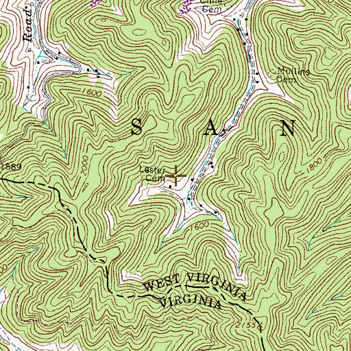 Topographic Map of Lester Cemetery, WV