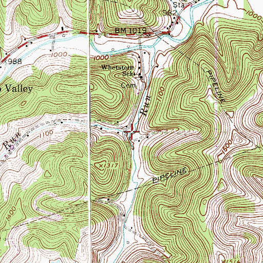 Topographic Map of Little Whetstone Run, WV