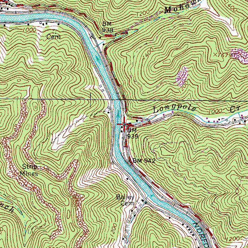 Topographic Map of Longpole Creek, WV