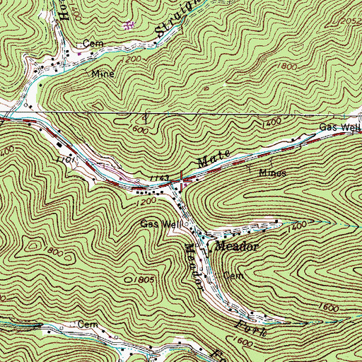 Topographic Map of Meador Fork, WV