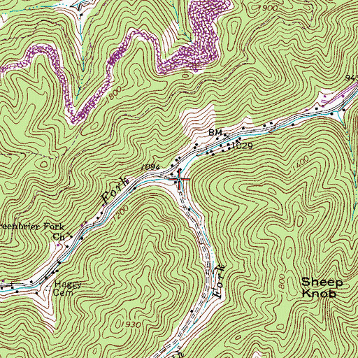 Topographic Map of Meredith Fork, WV