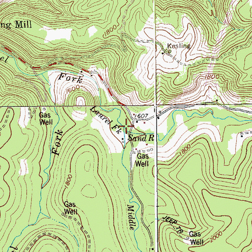 Topographic Map of Middle Fork Laurel Fork Sand Run, WV