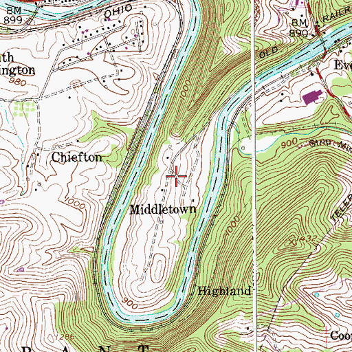 Topographic Map of Middletown, WV