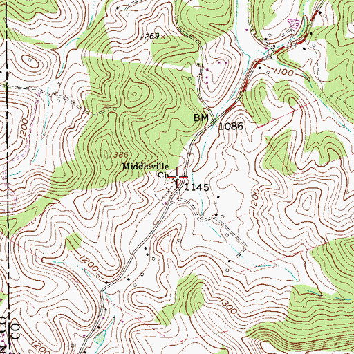 Topographic Map of Middleville Church, WV