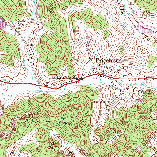 Topographic Map of Miles Chapel, WV