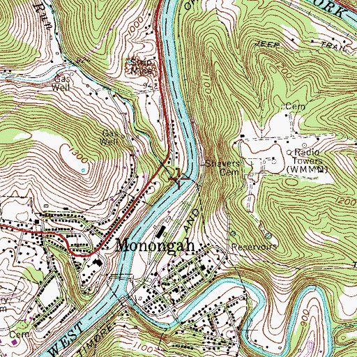 Topographic Map of Mill Fall Run, WV