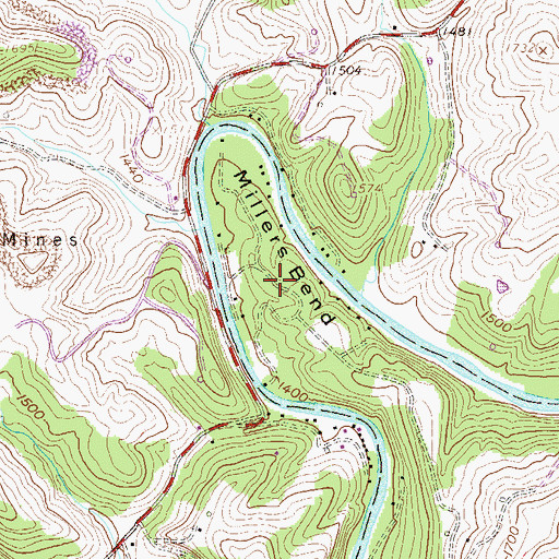 Topographic Map of Millers Bend, WV
