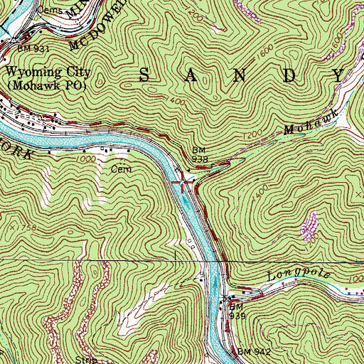 Topographic Map of Mohawk Branch, WV