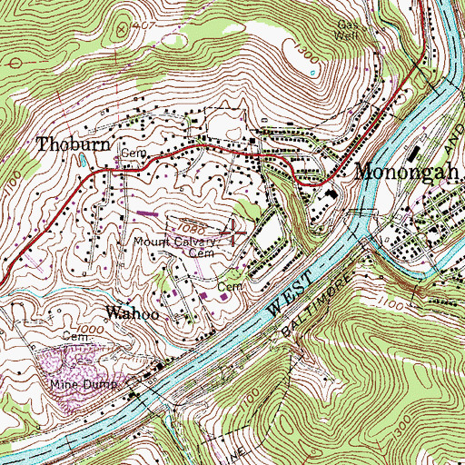 Topographic Map of Mount Calvary Cemetery, WV