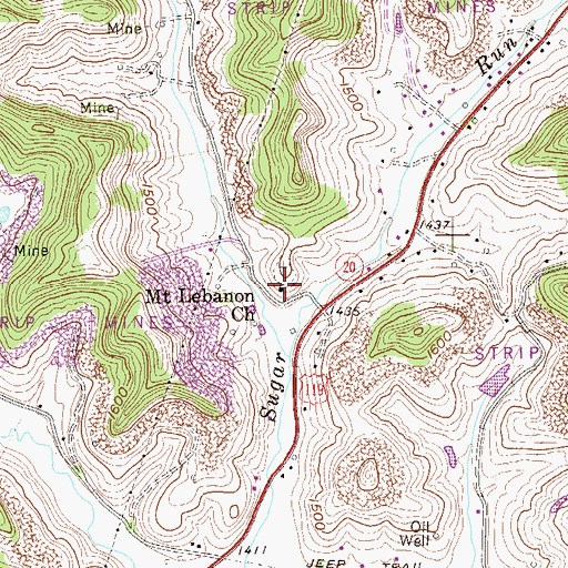 Topographic Map of Mount Lebanon Church, WV