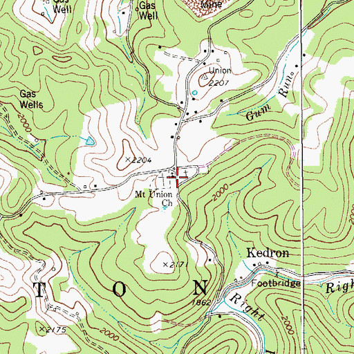 Topographic Map of Mount Union Church, WV