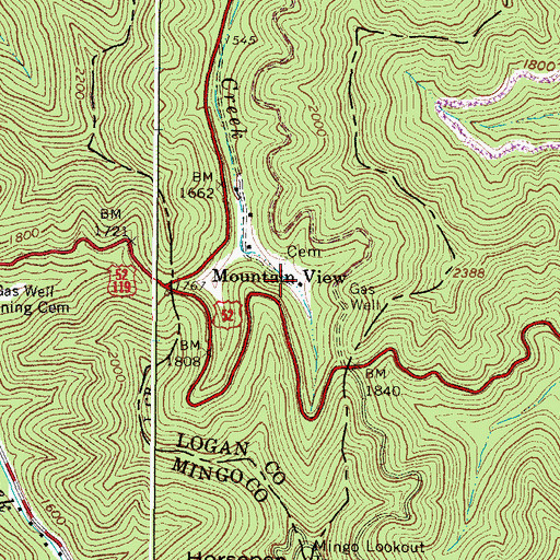 Topographic Map of Mountain View, WV