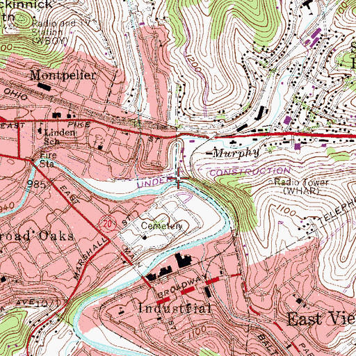 Topographic Map of Murphy Run, WV