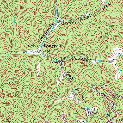 Topographic Map of Oak Branch, WV