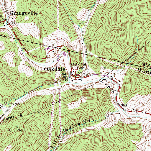 Topographic Map of Oakdale, WV