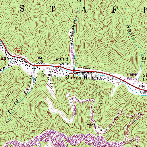Topographic Map of Oldhouse Branch, WV
