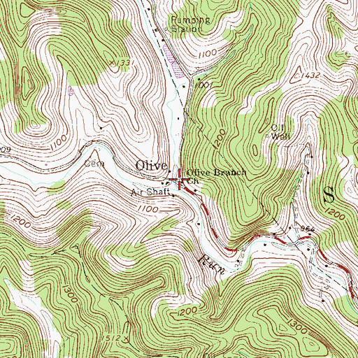 Topographic Map of Olive Branch Baptist Church, WV