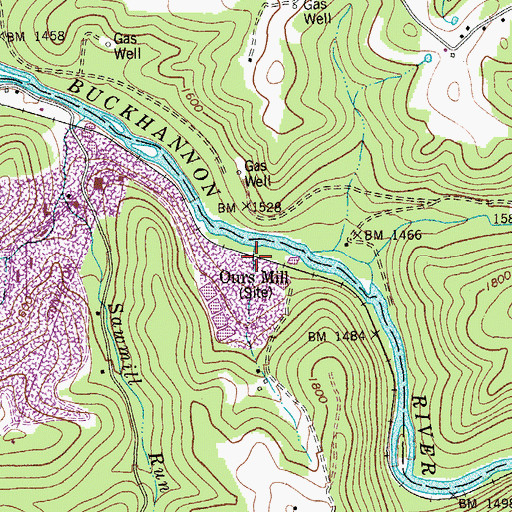 Topographic Map of Ours Mill, WV