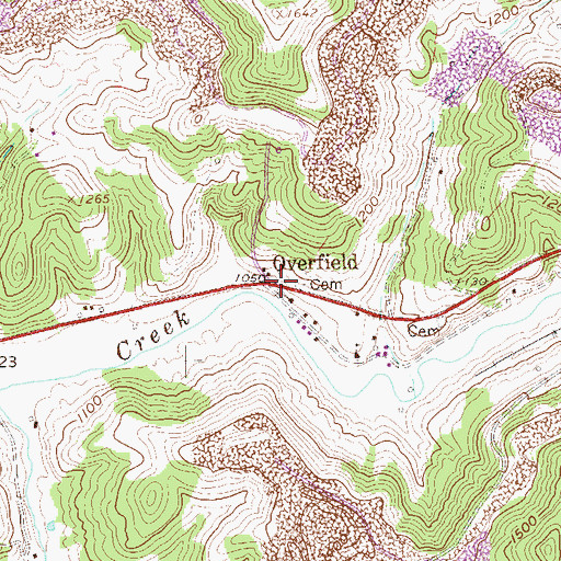 Topographic Map of Overfield, WV