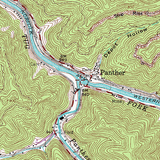 Topographic Map of Panther Creek, WV