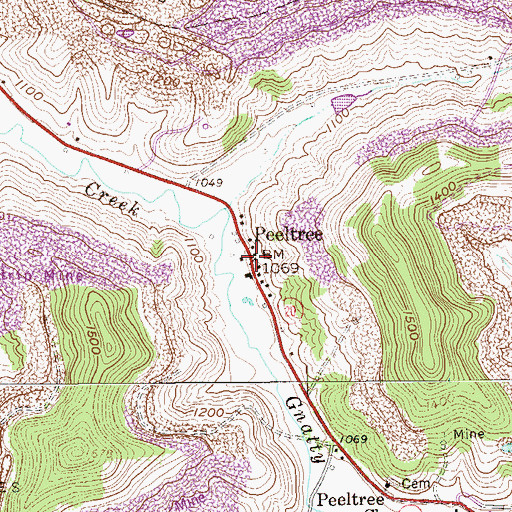 Topographic Map of Peeltree, WV