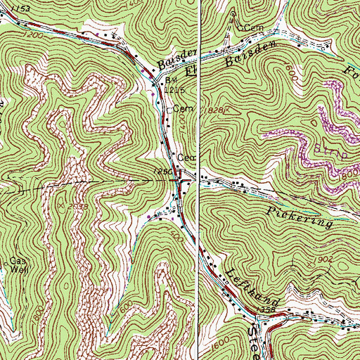 Topographic Map of Pickering Branch, WV