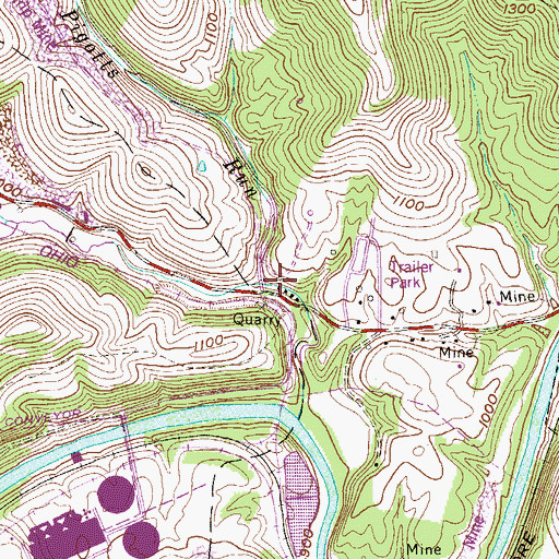 Topographic Map of Pigotts Run, WV