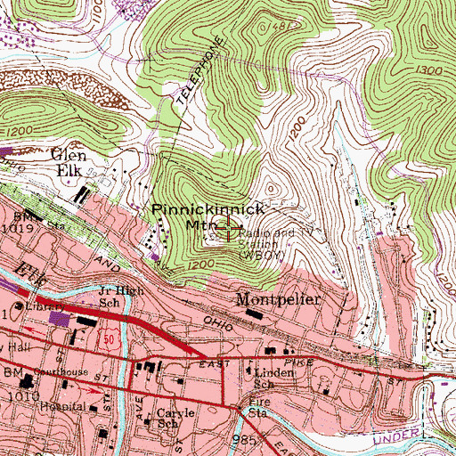 Topographic Map of Pinnickinnick Mountain, WV