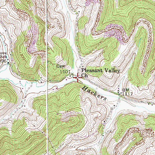 Topographic Map of Pleasant Valley Church, WV