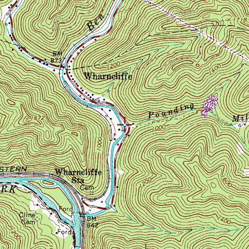 Topographic Map of Pounding Mill Branch, WV