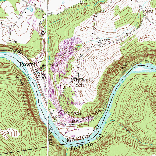 Topographic Map of Powell School (historical), WV