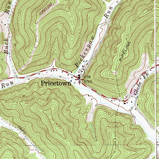 Topographic Map of Pricetown, WV