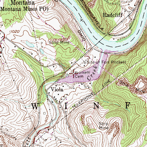 Topographic Map of Prickett Cemetery, WV