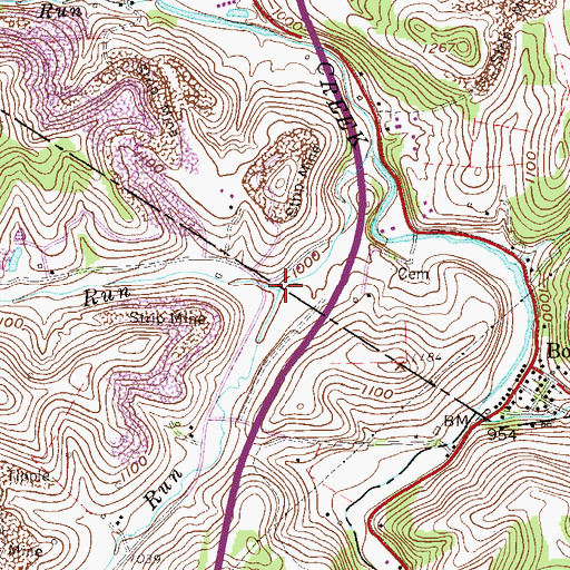 Topographic Map of Purdys Run, WV