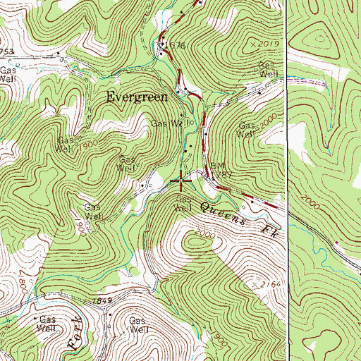 Topographic Map of Queens Fork, WV