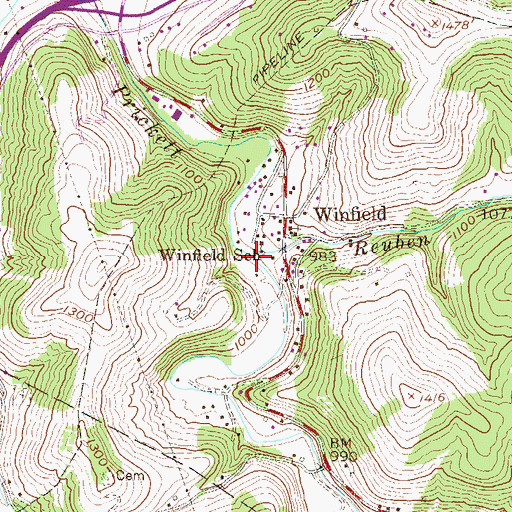 Topographic Map of Reuben Run, WV