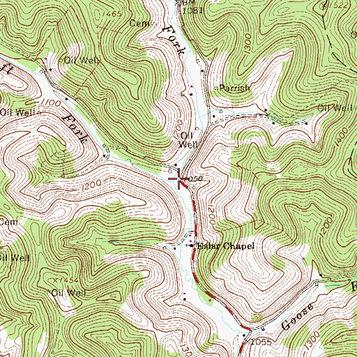 Topographic Map of Right Fork Big Elk Creek, WV