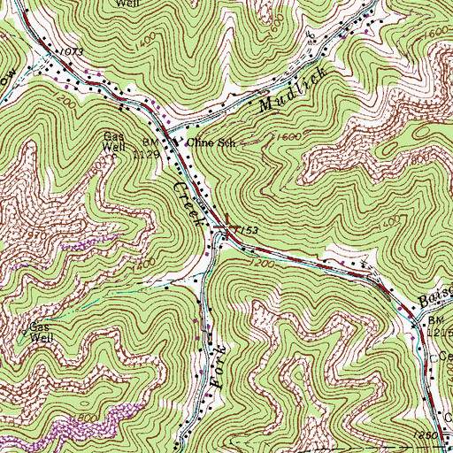 Topographic Map of Right Fork Gilbert Creek, WV