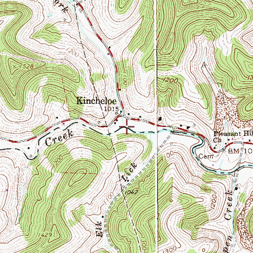 Topographic Map of Right Fork Kincheloe Creek, WV