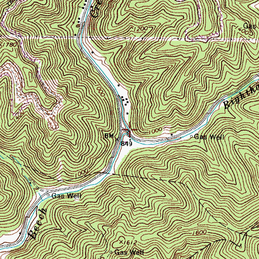 Topographic Map of Righthand Fork Beech Creek, WV