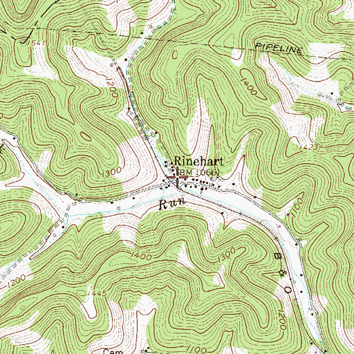 Topographic Map of Rinehart, WV
