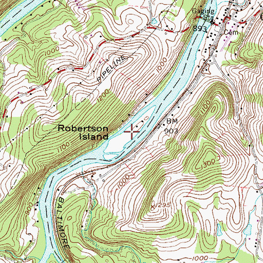 Topographic Map of Robertson Island, WV