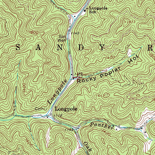 Topographic Map of Rocky Poplar Hollow, WV