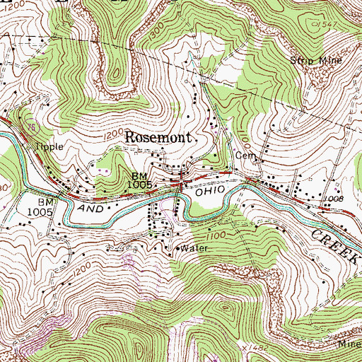 Topographic Map of Rosemont, WV