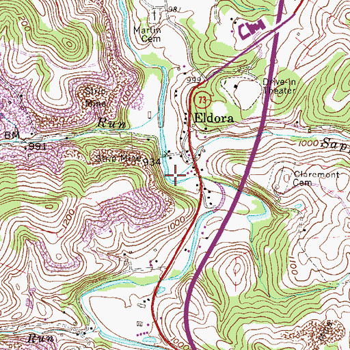 Topographic Map of Sapp Run, WV