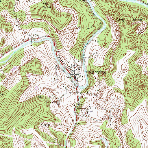 Topographic Map of Sardis, WV