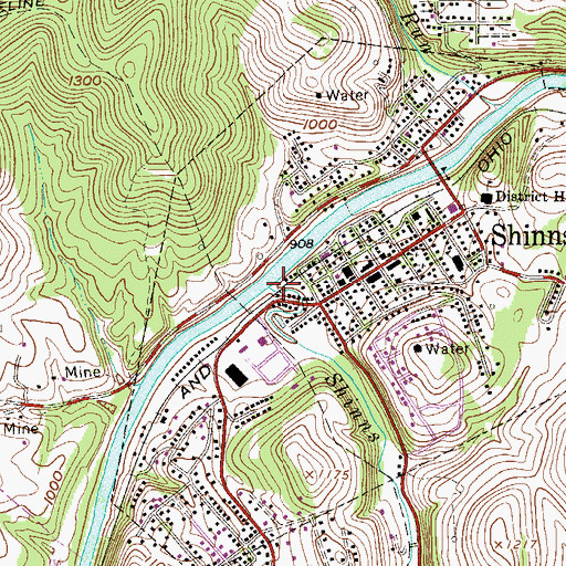 Topographic Map of Shinns Run, WV